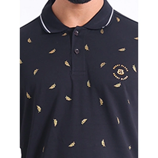 Men's Casual Cotton Printed Polo Neck Half Sleeve T-Shirt (Black) - S