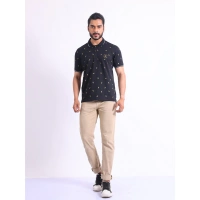 Men's Casual Cotton Printed Polo Neck Half Sleeve T-Shirt (Black) - S