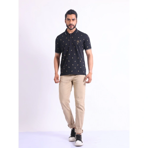 Men's Casual Cotton Printed Polo Neck Half Sleeve T-Shirt (Black) - S