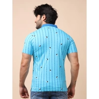 Men's Casual Cotton Printed Polo Neck Half Sleeve T-Shirt (Skyblue) - 2XL