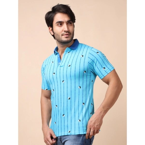 Men's Casual Cotton Printed Polo Neck Half Sleeve T-Shirt (Skyblue) - 2XL