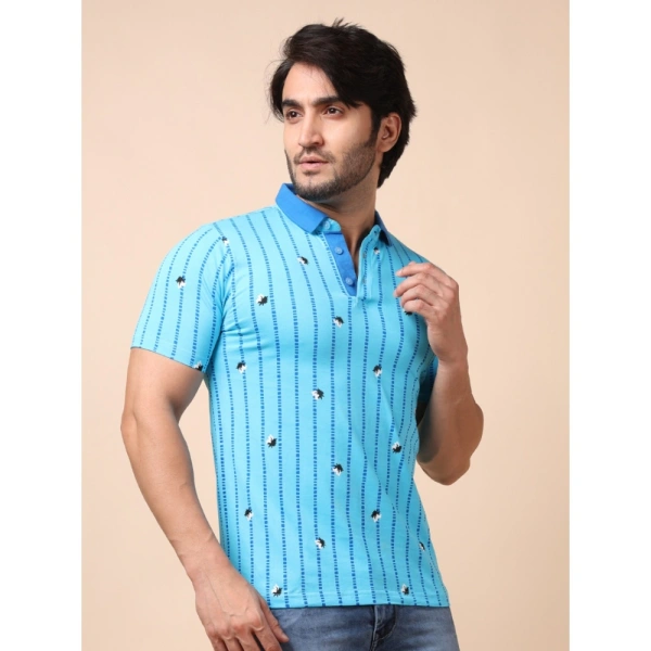 Men's Casual Cotton Printed Polo Neck Half Sleeve T-Shirt (Skyblue) - 2XL