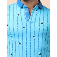 Men's Casual Cotton Printed Polo Neck Half Sleeve T-Shirt (Skyblue) - 2XL