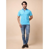 Men's Casual Cotton Printed Polo Neck Half Sleeve T-Shirt (Skyblue) - 2XL