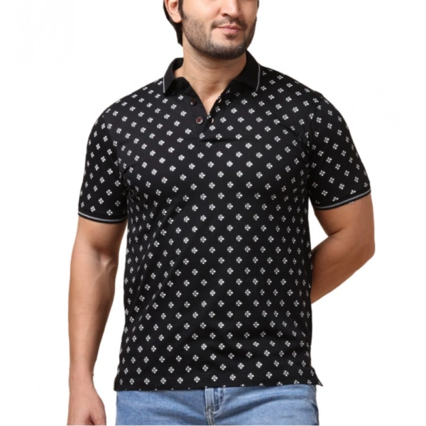 Men's Casual Cotton Printed Polo Neck Half Sleeve T-Shirt (Black) - M