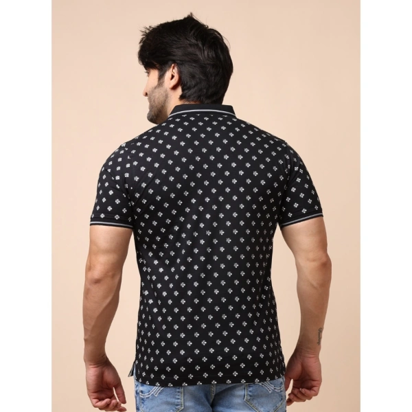 Men's Casual Cotton Printed Polo Neck Half Sleeve T-Shirt (Black) - M