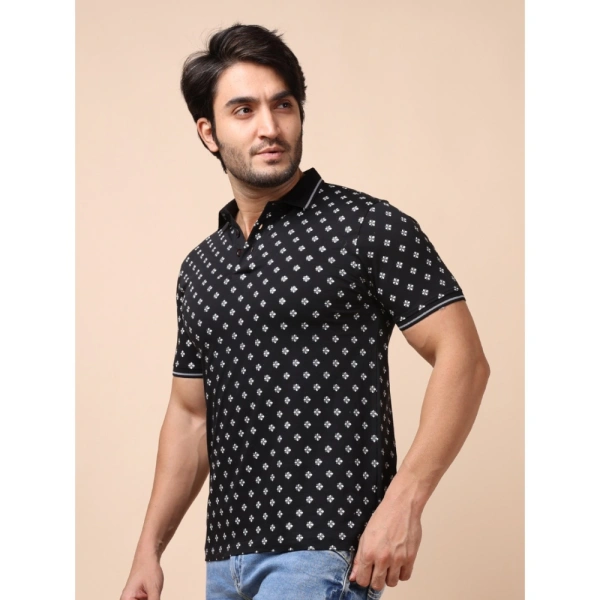 Men's Casual Cotton Printed Polo Neck Half Sleeve T-Shirt (Black) - M