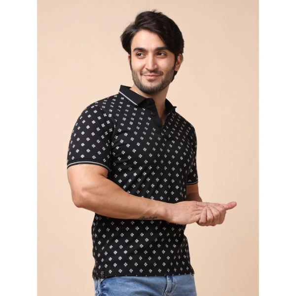 Men's Casual Cotton Printed Polo Neck Half Sleeve T-Shirt (Black) - M