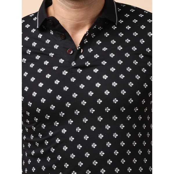 Men's Casual Cotton Printed Polo Neck Half Sleeve T-Shirt (Black) - M