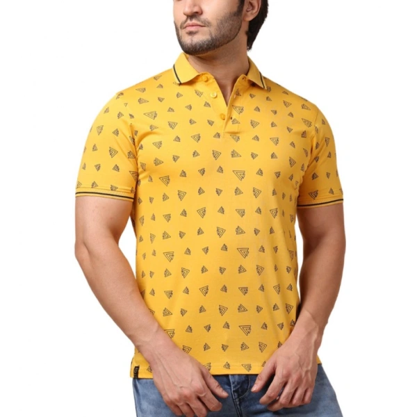 Men's Casual Cotton Printed Polo Neck Half Sleeve T-Shirt (Mustard) - M