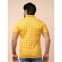 Men's Casual Cotton Printed Polo Neck Half Sleeve T-Shirt (Mustard) - M