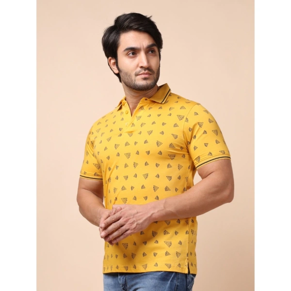 Men's Casual Cotton Printed Polo Neck Half Sleeve T-Shirt (Mustard) - M