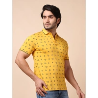 Men's Casual Cotton Printed Polo Neck Half Sleeve T-Shirt (Mustard) - M