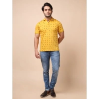 Men's Casual Cotton Printed Polo Neck Half Sleeve T-Shirt (Mustard) - M