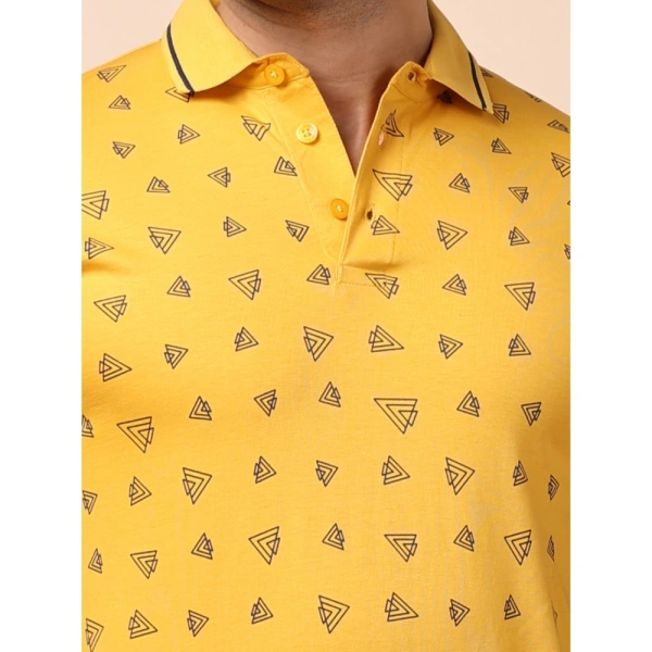 Men's Casual Cotton Printed Polo Neck Half Sleeve T-Shirt (Mustard) - M