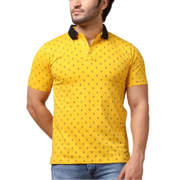 Men's Casual Cotton Printed Polo Neck Half Sleeve T-Shirt (Yellow) - 2XL
