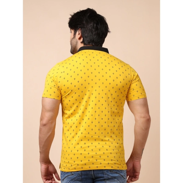 Men's Casual Cotton Printed Polo Neck Half Sleeve T-Shirt (Yellow) - 2XL
