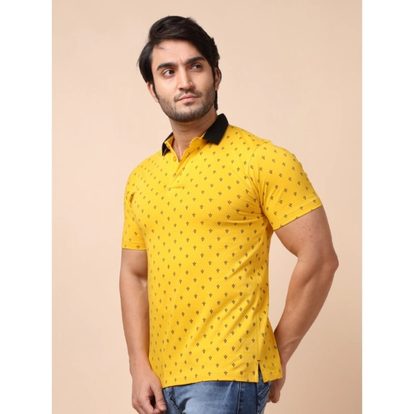 Men's Casual Cotton Printed Polo Neck Half Sleeve T-Shirt (Yellow) - 2XL