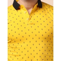 Men's Casual Cotton Printed Polo Neck Half Sleeve T-Shirt (Yellow) - 2XL