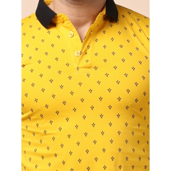 Men's Casual Cotton Printed Polo Neck Half Sleeve T-Shirt (Yellow) - 2XL