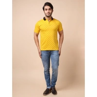 Men's Casual Cotton Printed Polo Neck Half Sleeve T-Shirt (Yellow) - 2XL