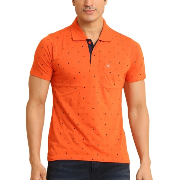 Men's Casual Cotton Printed Polo Neck Half Sleeve T-Shirt (Rust) - M