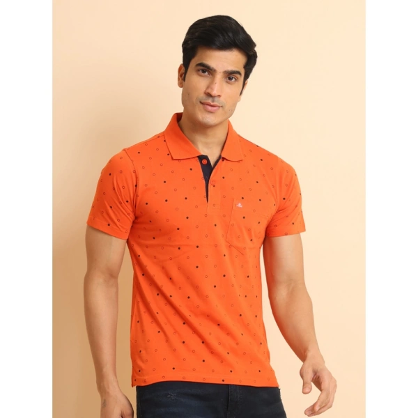 Men's Casual Cotton Printed Polo Neck Half Sleeve T-Shirt (Rust) - M