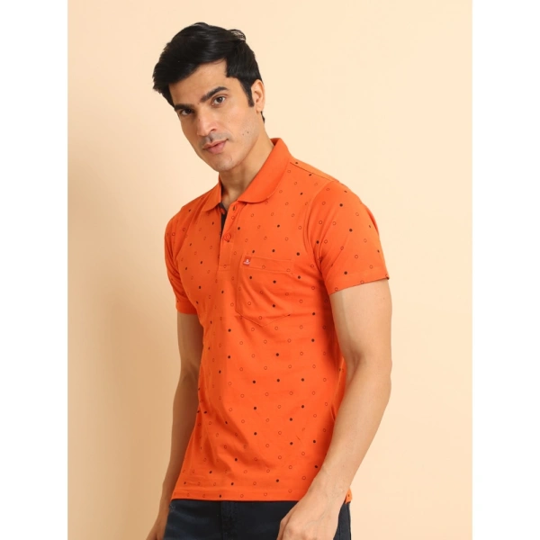 Men's Casual Cotton Printed Polo Neck Half Sleeve T-Shirt (Rust) - M