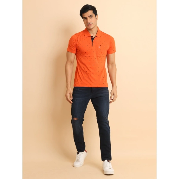 Men's Casual Cotton Printed Polo Neck Half Sleeve T-Shirt (Rust) - M