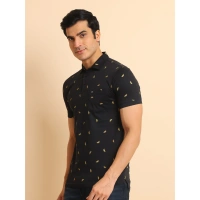 Men's Casual Cotton Printed Polo Neck Half Sleeve T-Shirt (Black) - L