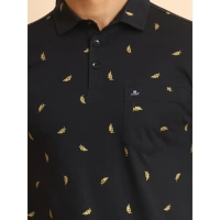 Men's Casual Cotton Printed Polo Neck Half Sleeve T-Shirt (Black) - L