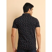 Men's Casual Cotton Printed Polo Neck Half Sleeve T-Shirt (Black) - L