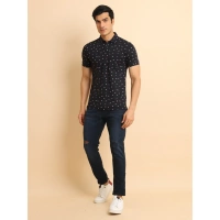 Men's Casual Cotton Printed Polo Neck Half Sleeve T-Shirt (Black) - L
