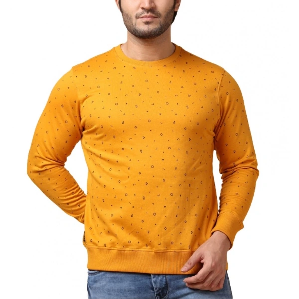 Men's Casual Cotton Printed Round Neck Full Sleeve Sweat Shirt (Mustard) - 2XL