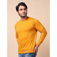 Men's Casual Cotton Printed Round Neck Full Sleeve Sweat Shirt (Mustard) - 2XL