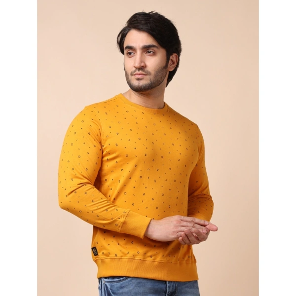 Men's Casual Cotton Printed Round Neck Full Sleeve Sweat Shirt (Mustard) - 2XL