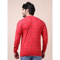 Men's Casual Cotton Printed Round Neck Full Sleeve T-Shirt (Red) - S