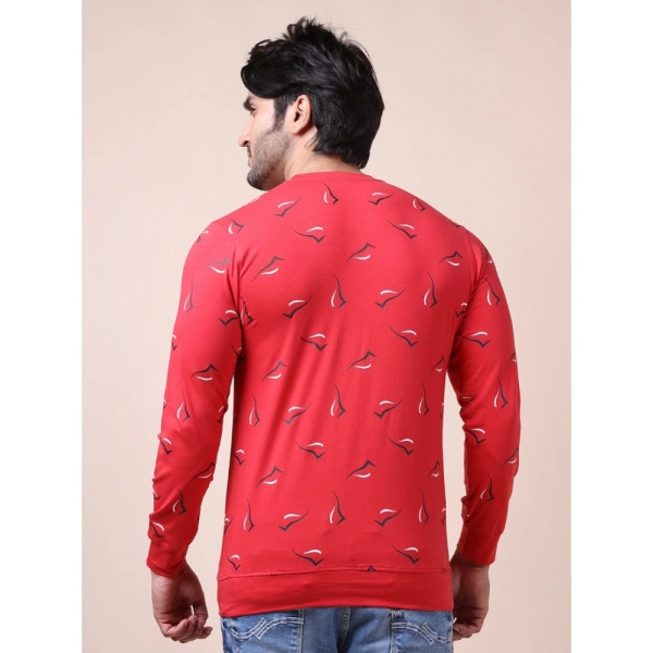 Men's Casual Cotton Printed Round Neck Full Sleeve T-Shirt (Red) - S