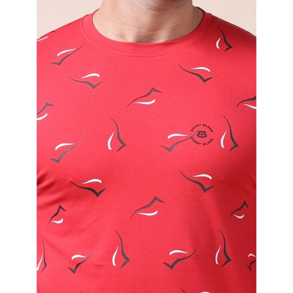 Men's Casual Cotton Printed Round Neck Full Sleeve T-Shirt (Red) - S