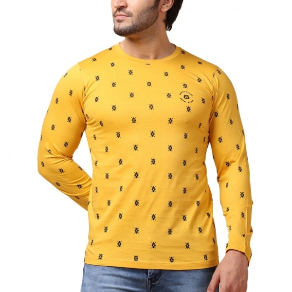 Men's Casual Cotton Printed Round Neck Full Sleeve T-Shirt (Mustard) - L