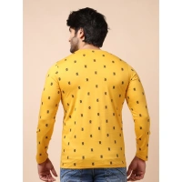 Men's Casual Cotton Printed Round Neck Full Sleeve T-Shirt (Mustard) - L