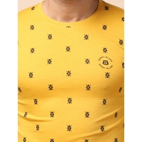 Men's Casual Cotton Printed Round Neck Full Sleeve T-Shirt (Mustard) - L