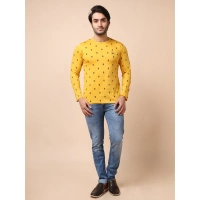 Men's Casual Cotton Printed Round Neck Full Sleeve T-Shirt (Mustard) - L