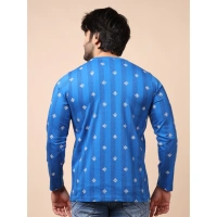Men's Casual Cotton Printed Round Neck Full Sleeve T-Shirt (Blue) - XL
