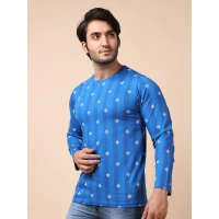 Men's Casual Cotton Printed Round Neck Full Sleeve T-Shirt (Blue) - XL