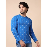 Men's Casual Cotton Printed Round Neck Full Sleeve T-Shirt (Blue) - XL
