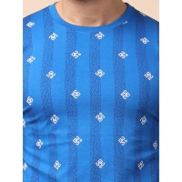 Men's Casual Cotton Printed Round Neck Full Sleeve T-Shirt (Blue) - XL