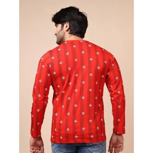 Men's Casual Cotton Printed Round Neck Full Sleeve T-Shirt (Red) - XL