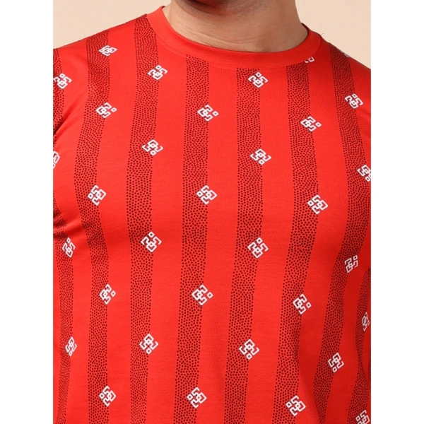 Men's Casual Cotton Printed Round Neck Full Sleeve T-Shirt (Red) - XL