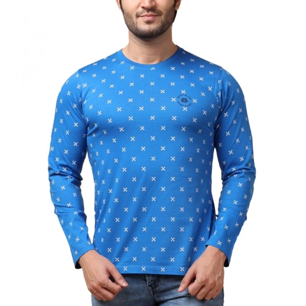Men's Casual Cotton Printed Round Neck Full Sleeve T-Shirt (Blue) - M